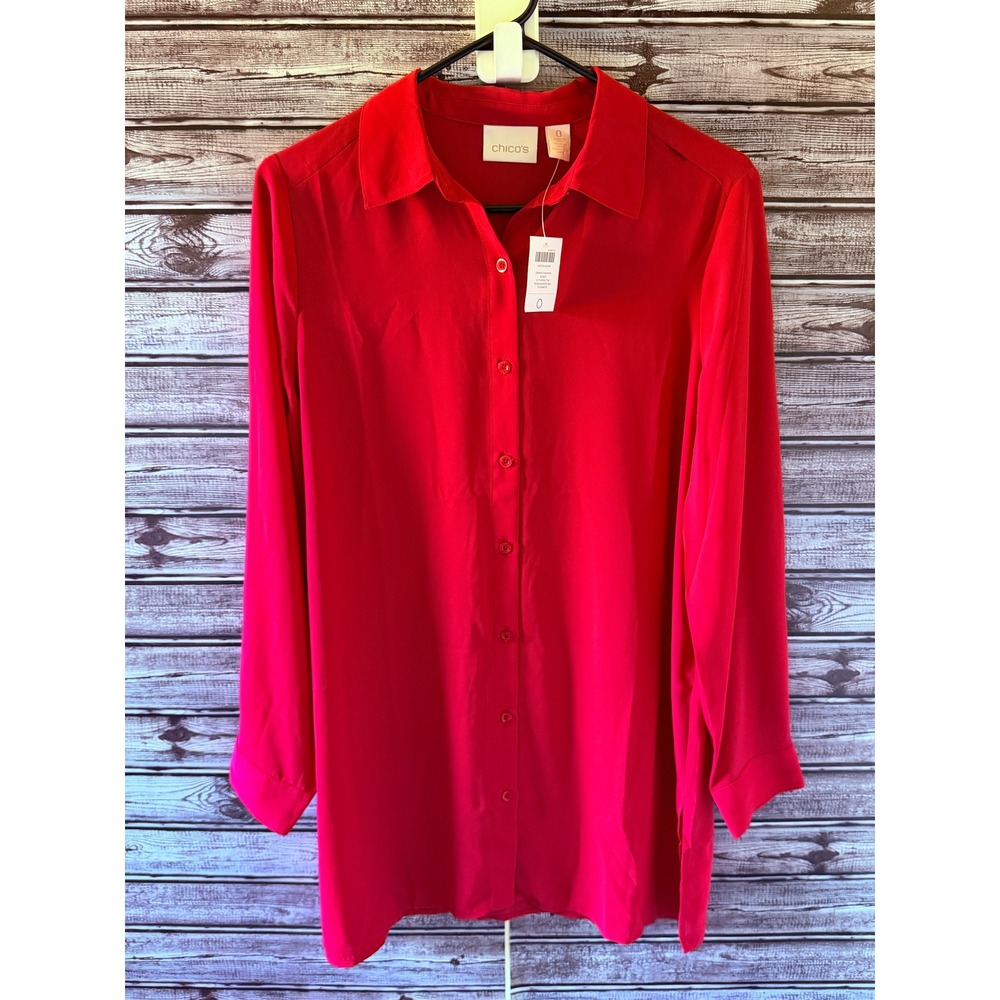 Chico's Women's Long-Sleeved Button-Down Blouse Size S Rosey Red Renaissance